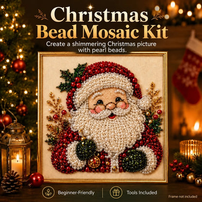 Christmas bead mosaic kit featuring a Santa design with raised pearl bead details