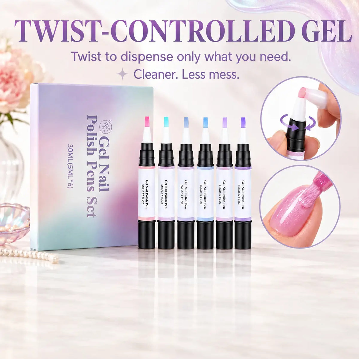 💅✨6-Color Pearl Gel Nail Polish Pen Set for Easy DIY Nails