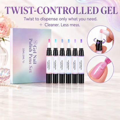 💅✨6-Color Pearl Gel Nail Polish Pen Set for Easy DIY Nails